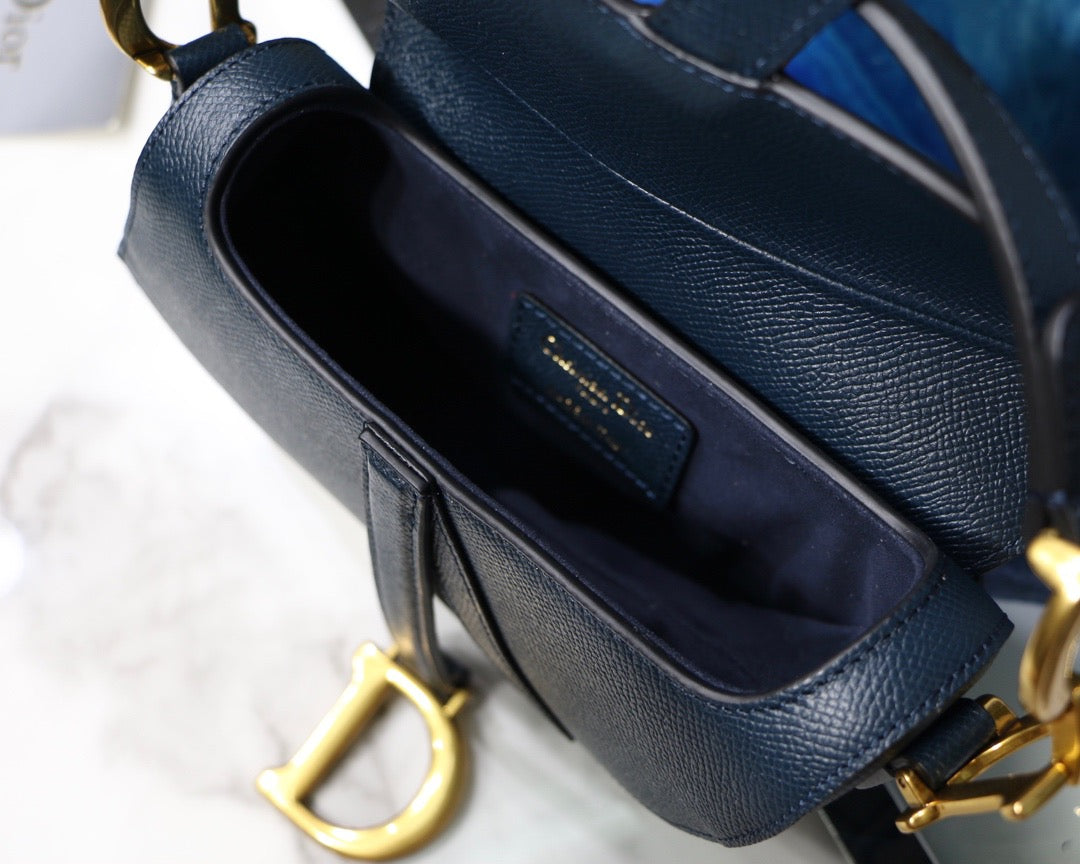 Dior Saddle Bag In Indigo Blue Grained Calfskin