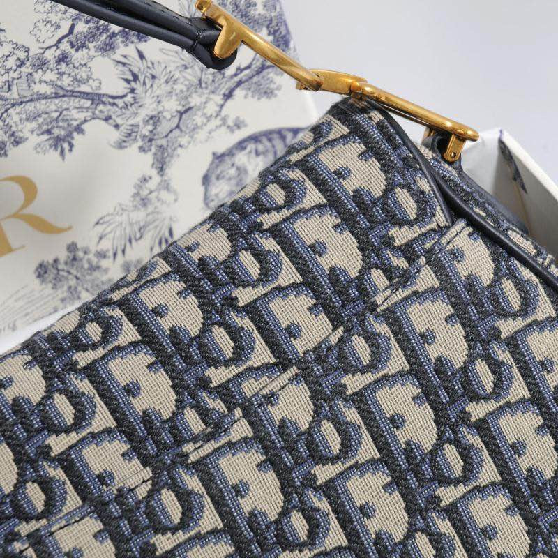 Dior Saddle Bag with Strap in Blue Oblique Jacquard