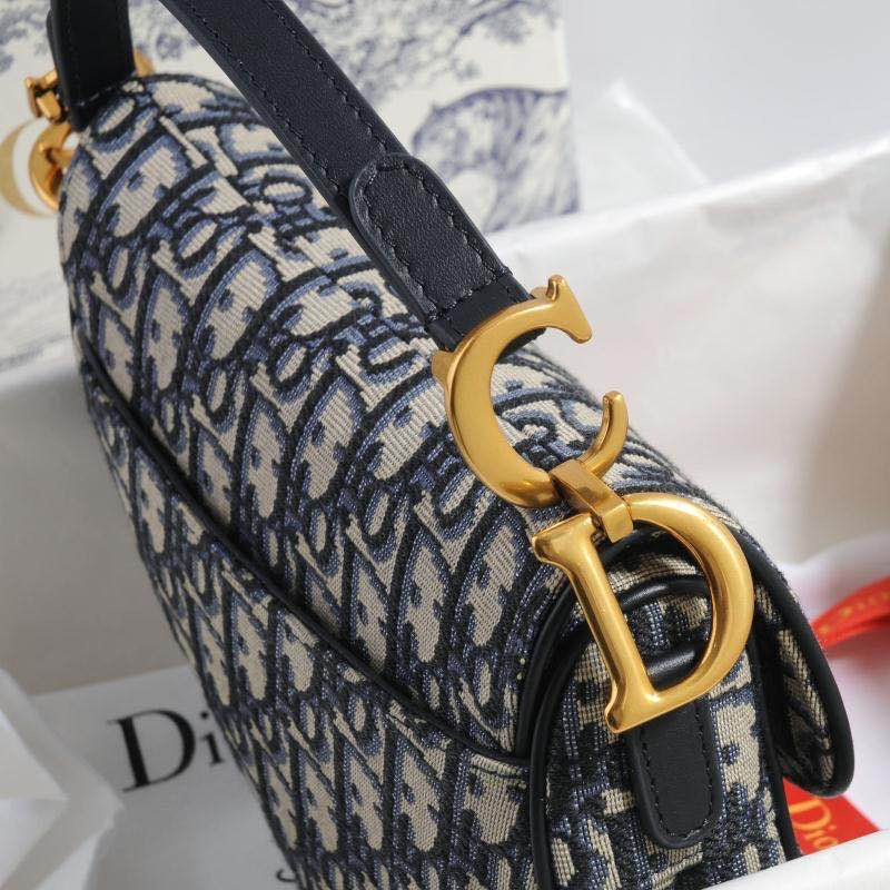 Dior Saddle Bag with Strap in Blue Oblique Jacquard