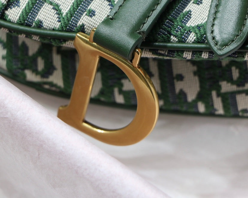 Dior Saddle Bag with Strap in Green Oblique Jacquard