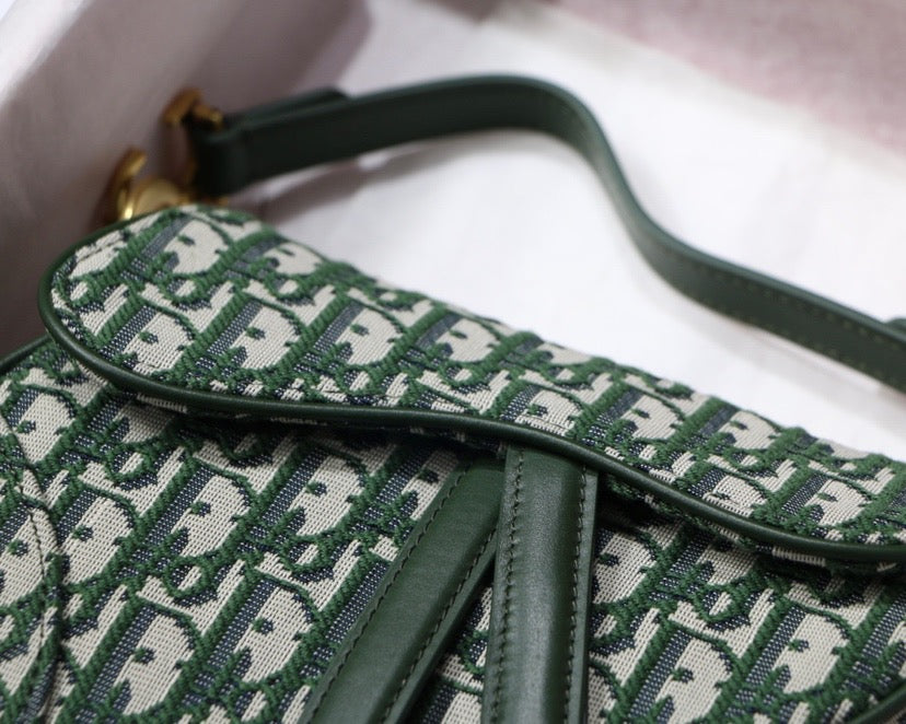 Dior Saddle Bag with Strap in Green Oblique Jacquard