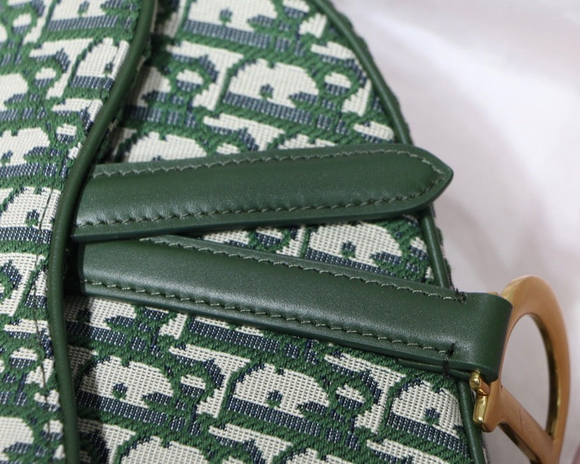 Dior Saddle Bag with Strap in Green Oblique Jacquard