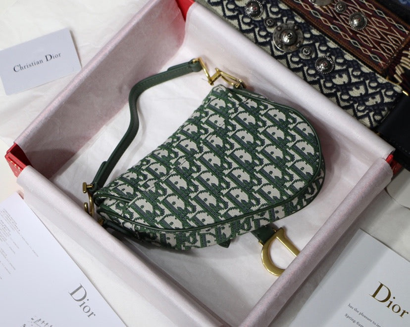 Dior Saddle Bag with Strap in Green Oblique Jacquard