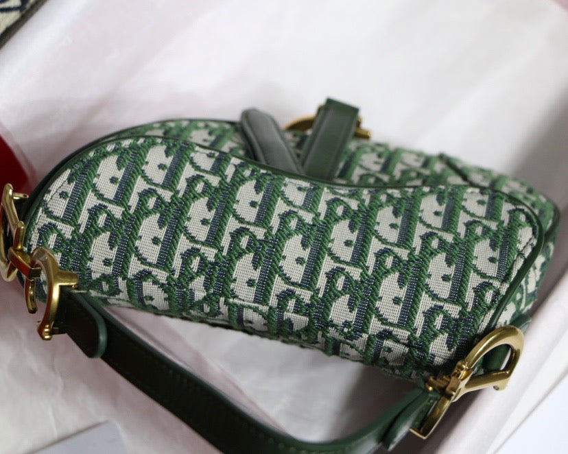 Dior Saddle Bag with Strap in Green Oblique Jacquard