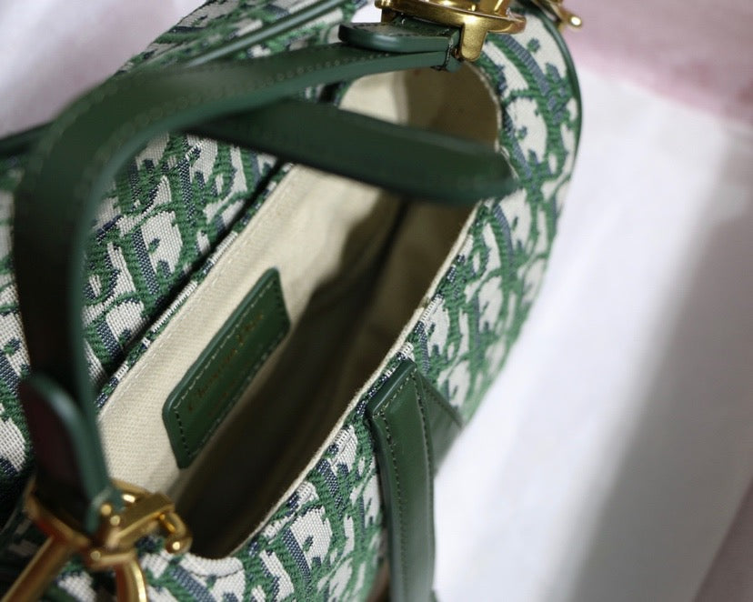 Dior Saddle Bag with Strap in Green Oblique Jacquard