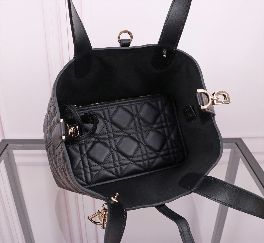 Dior Toujours Small Bag in Black Macrocannage Calfskin