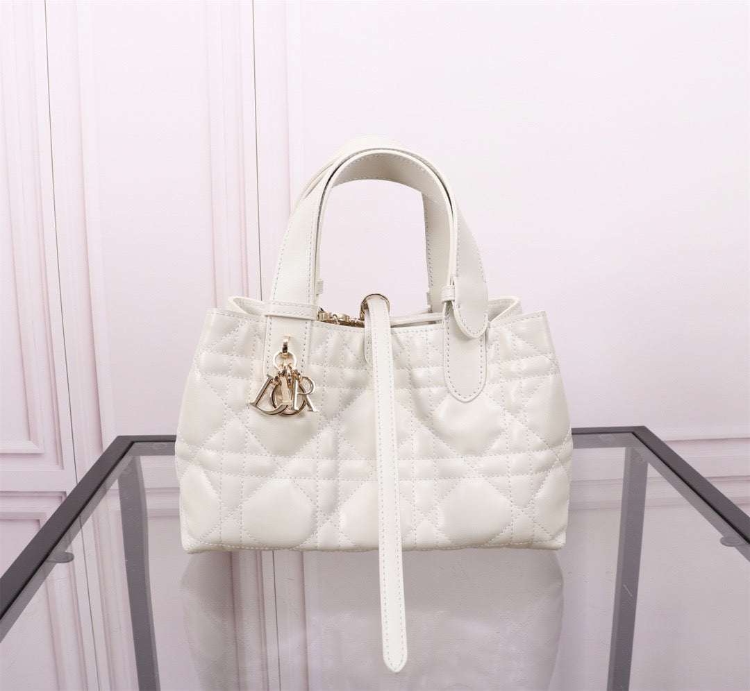 Dior Toujours Small Bag in White Macrocannage Calfskin