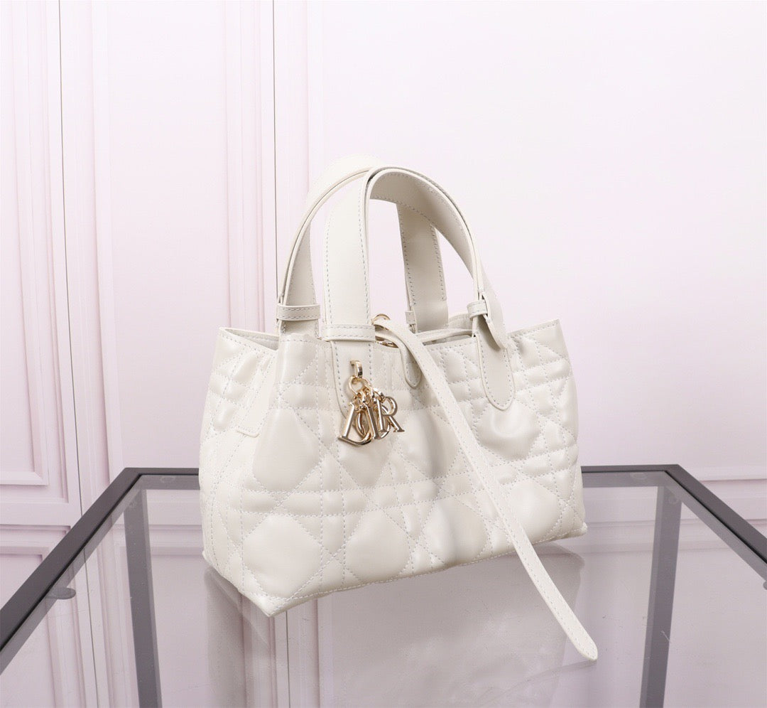 Dior Toujours Small Bag in White Macrocannage Calfskin