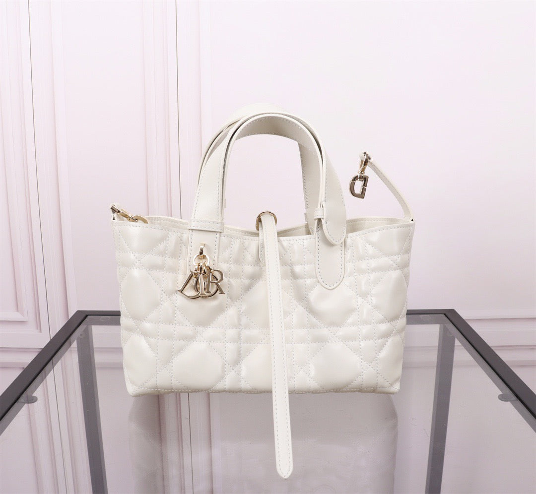 Dior Toujours Small Bag in White Macrocannage Calfskin