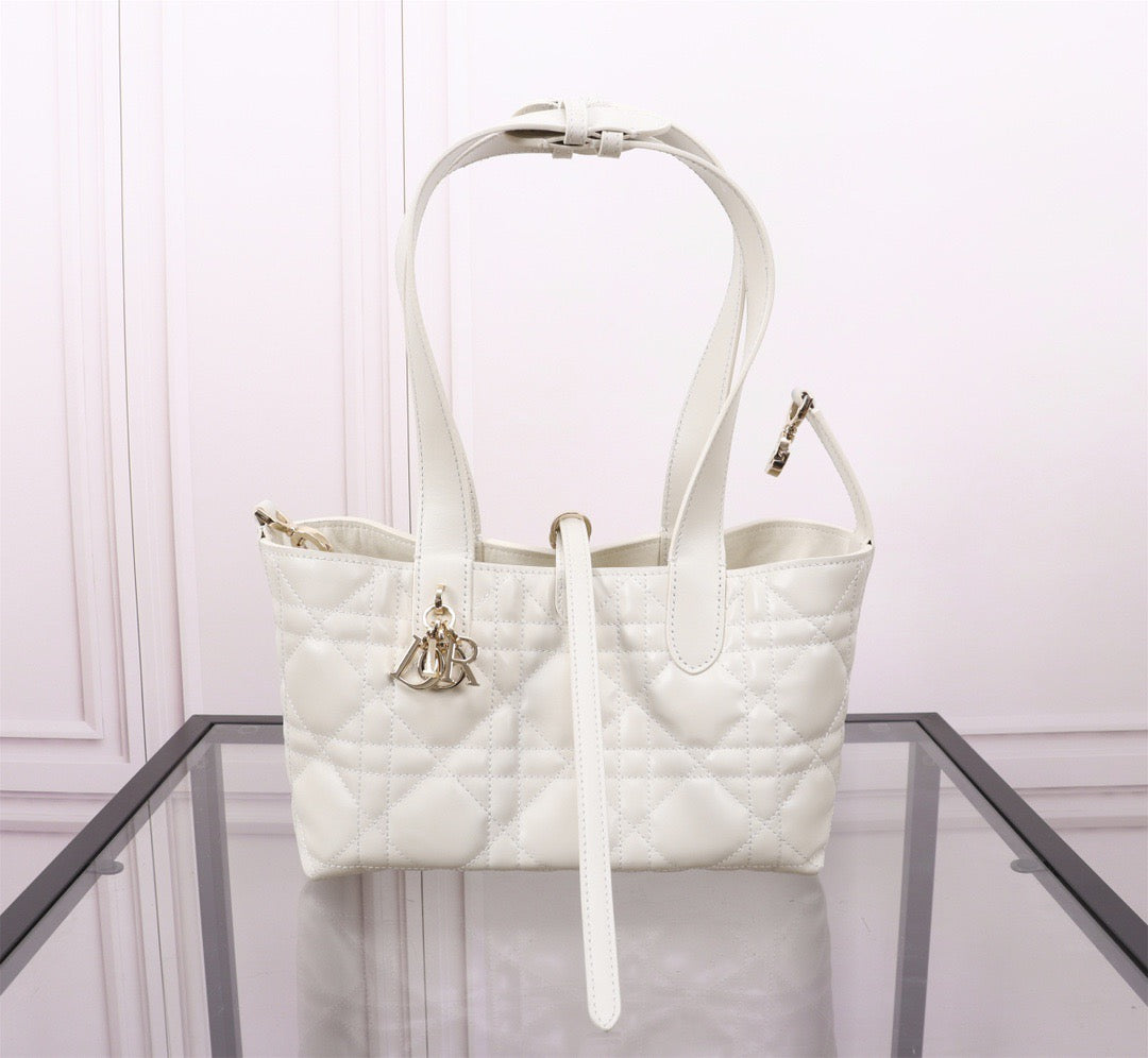 Dior Toujours Small Bag in White Macrocannage Calfskin