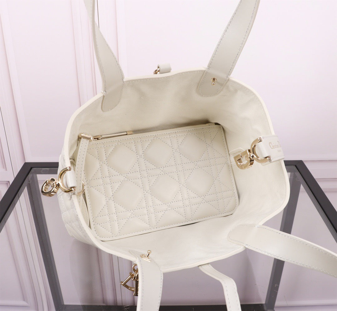 Dior Toujours Small Bag in White Macrocannage Calfskin