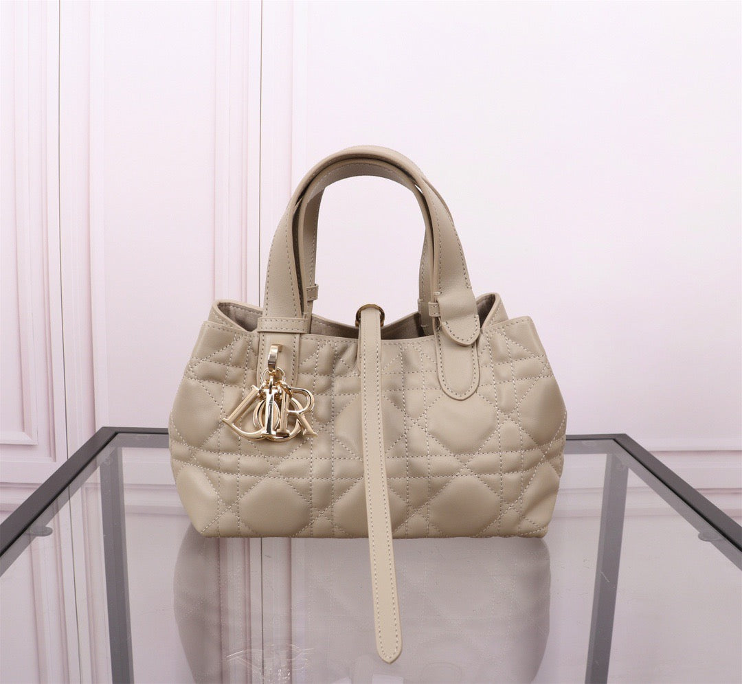 Dior Toujours Small Bag in Beige Macrocannage Calfskin