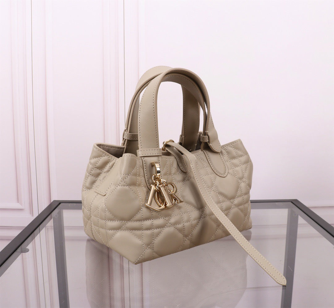 Dior Toujours Small Bag in Beige Macrocannage Calfskin