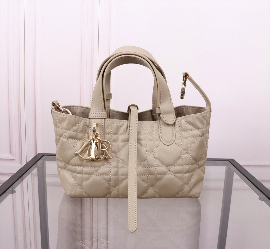 Dior Toujours Small Bag in Beige Macrocannage Calfskin