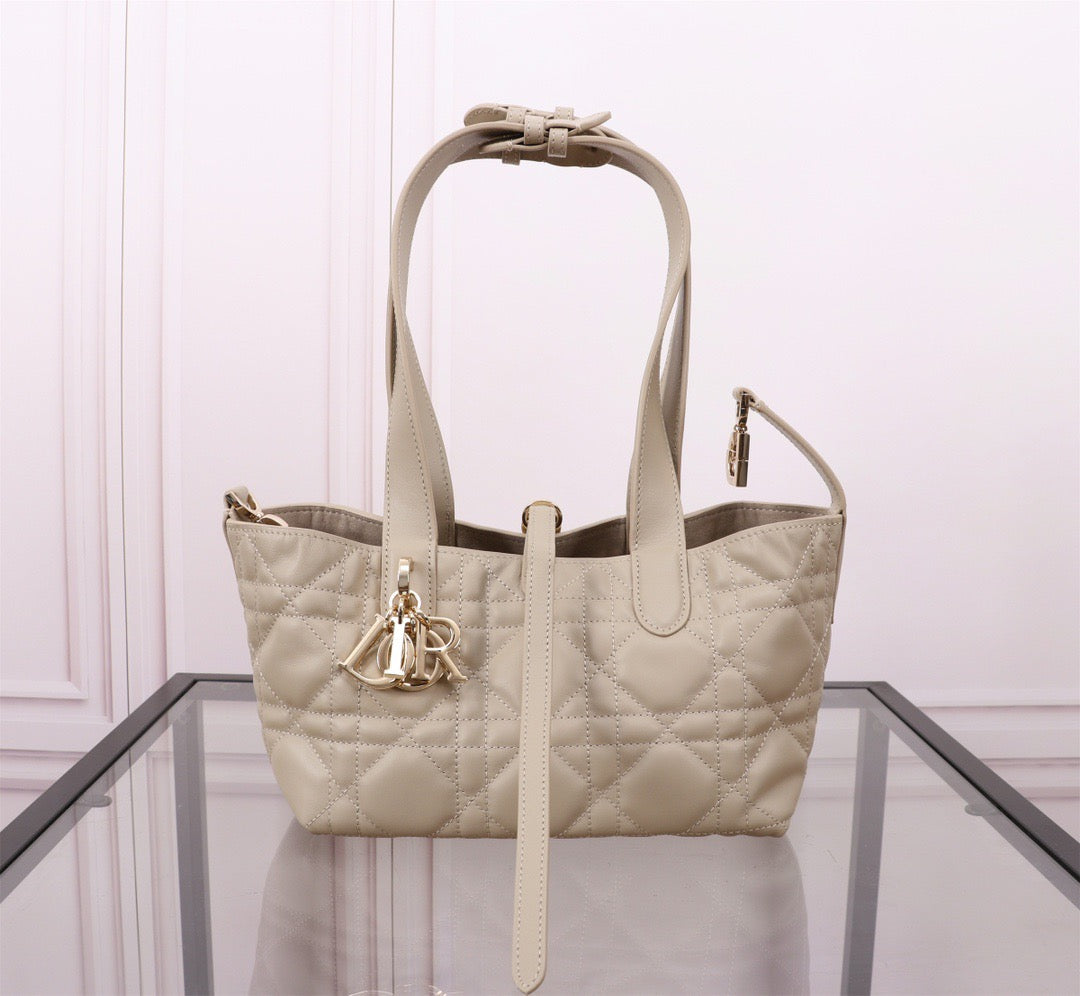 Dior Toujours Small Bag in Beige Macrocannage Calfskin