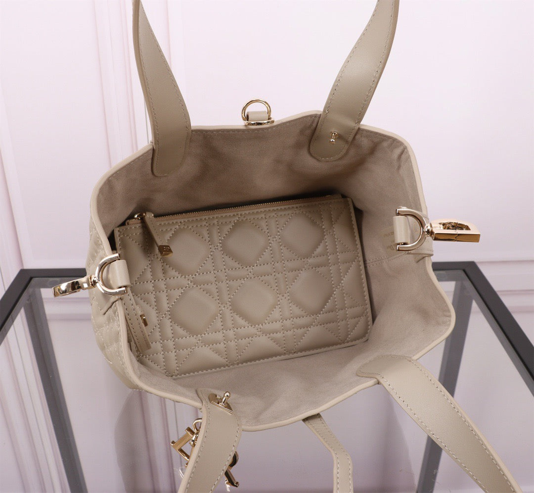 Dior Toujours Small Bag in Beige Macrocannage Calfskin