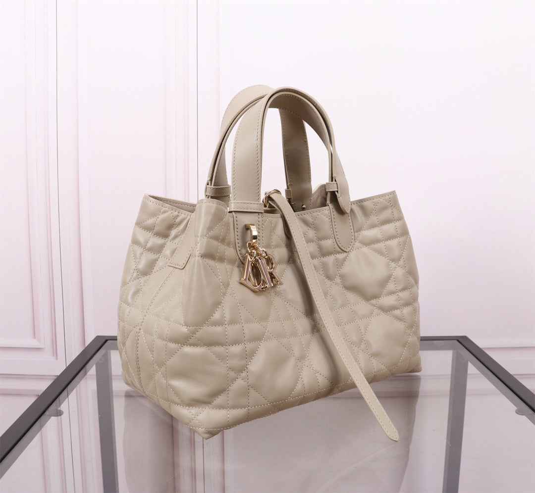 Dior Toujours Medium Bag in Beige Macrocannage Calfskin