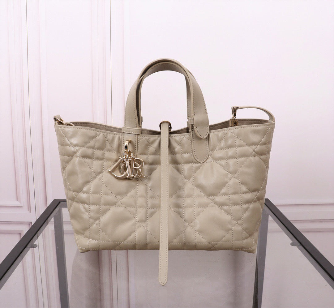 Dior Toujours Medium Bag in Beige Macrocannage Calfskin