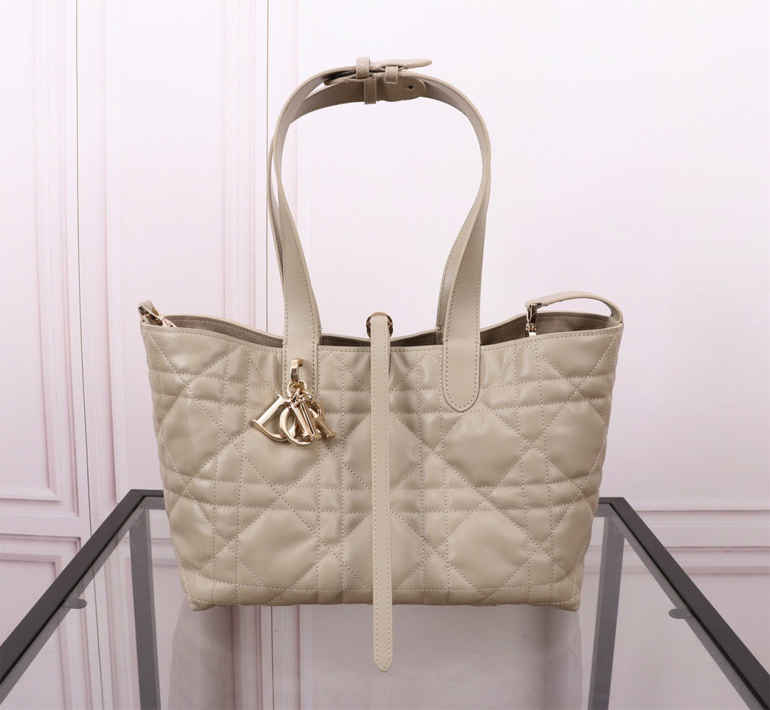 Dior Toujours Medium Bag in Beige Macrocannage Calfskin