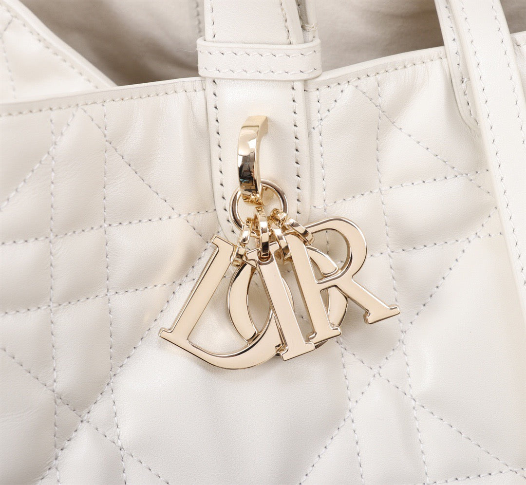 Dior Toujours Large Bag in White Macrocannage Calfskin