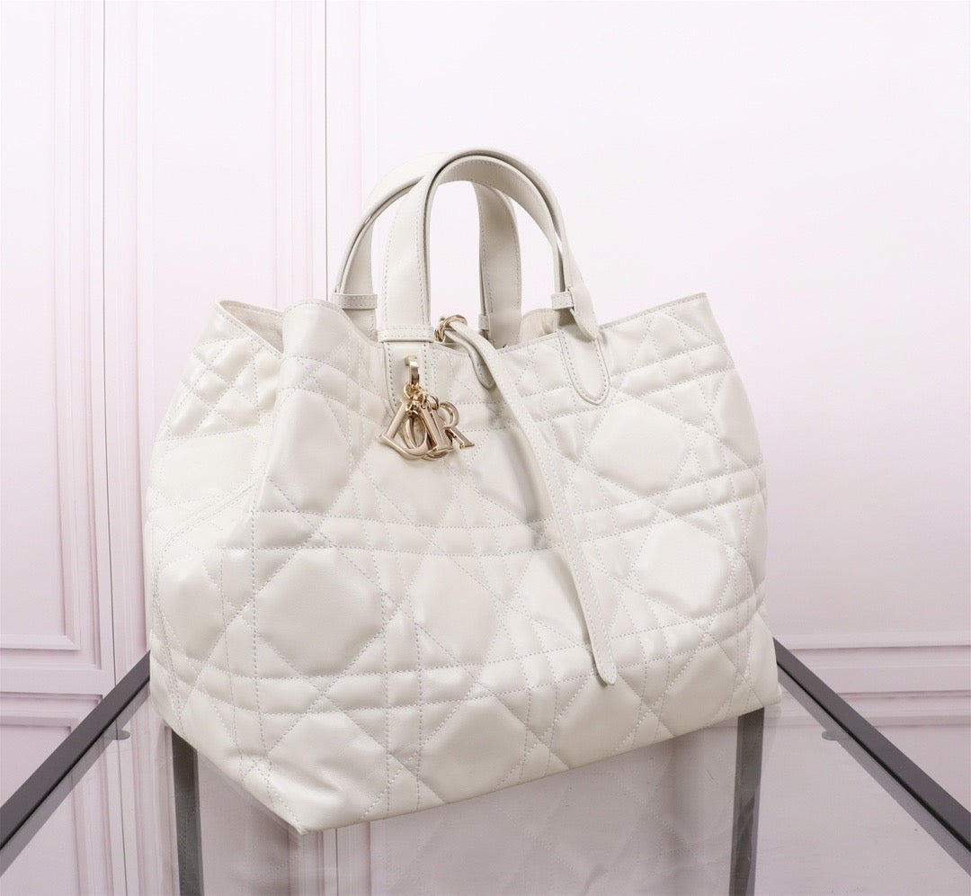 Dior Toujours Large Bag in White Macrocannage Calfskin