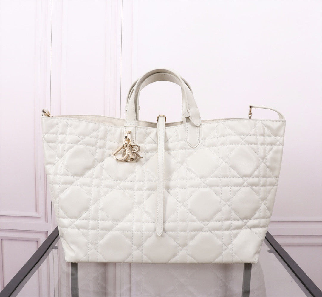 Dior Toujours Large Bag in White Macrocannage Calfskin