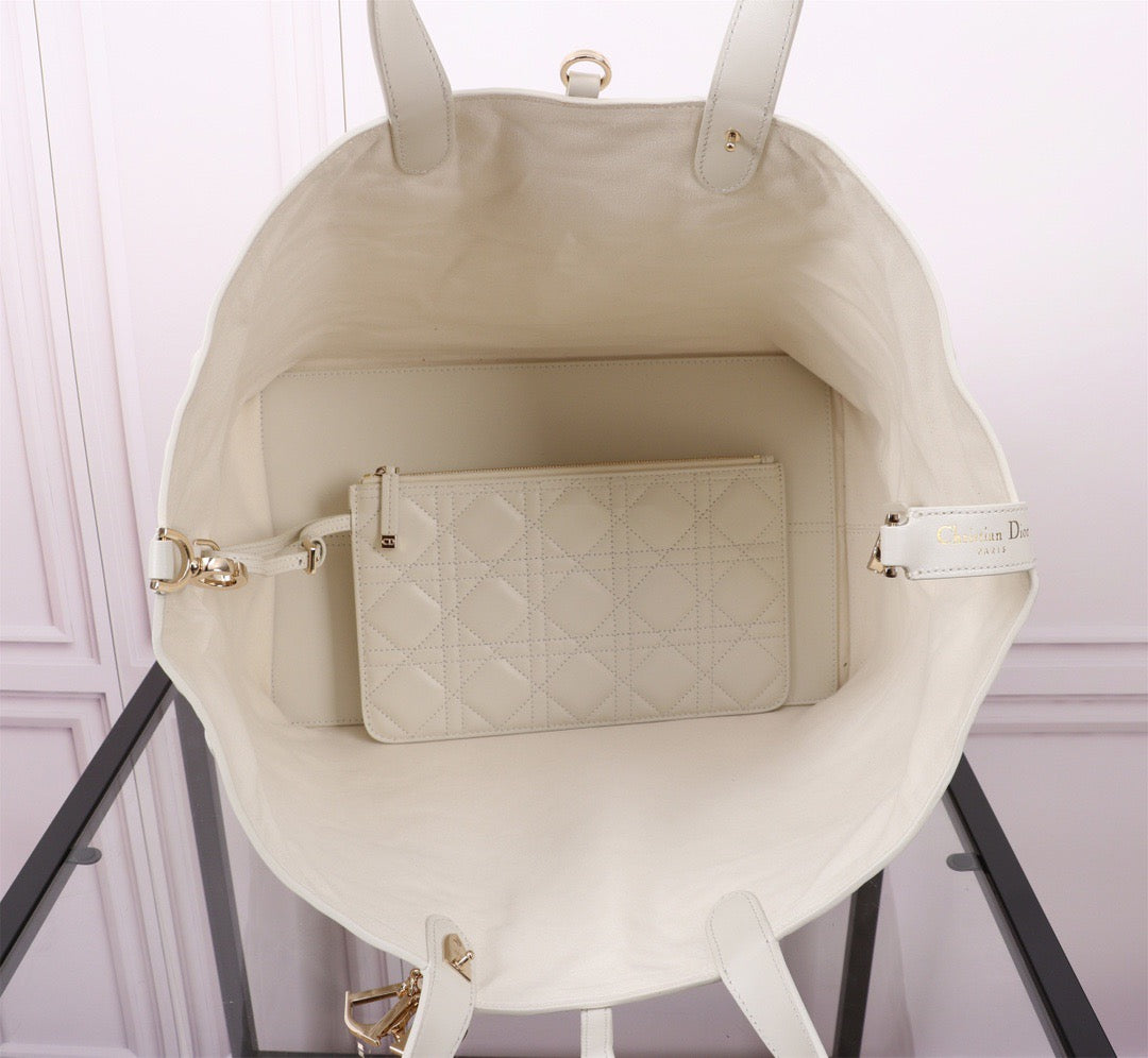 Dior Toujours Large Bag in White Macrocannage Calfskin