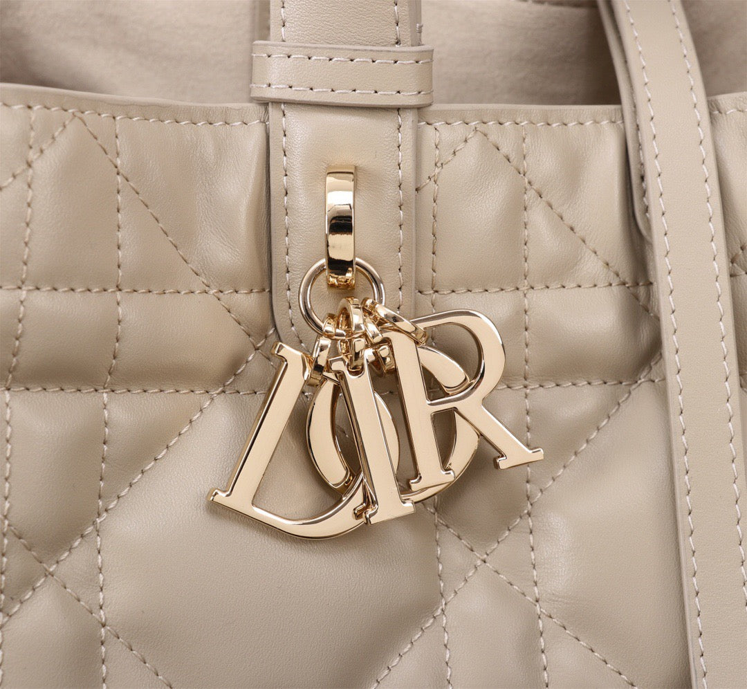 Dior Toujours Large Bag in Beige Macrocannage Calfskin