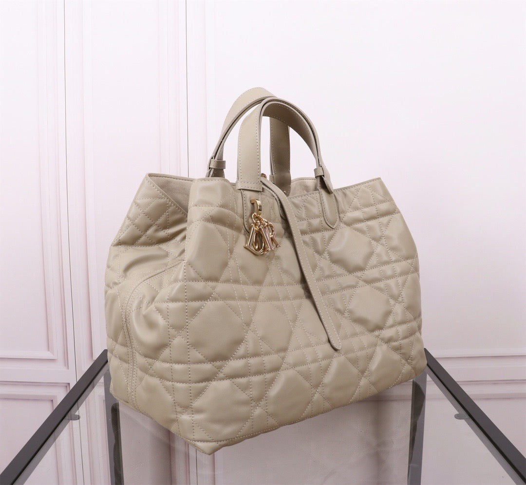 Dior Toujours Large Bag in Beige Macrocannage Calfskin