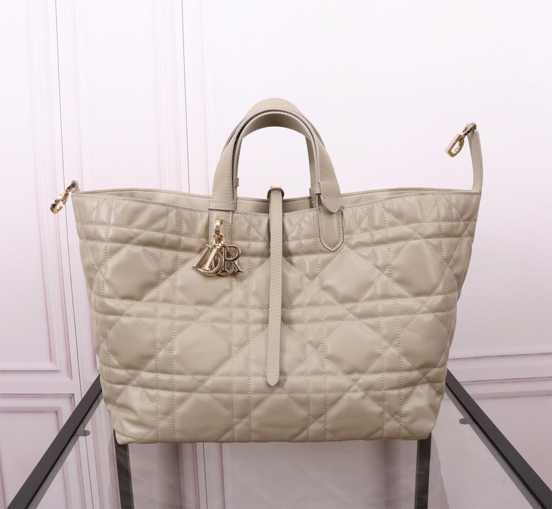 Dior Toujours Large Bag in Beige Macrocannage Calfskin