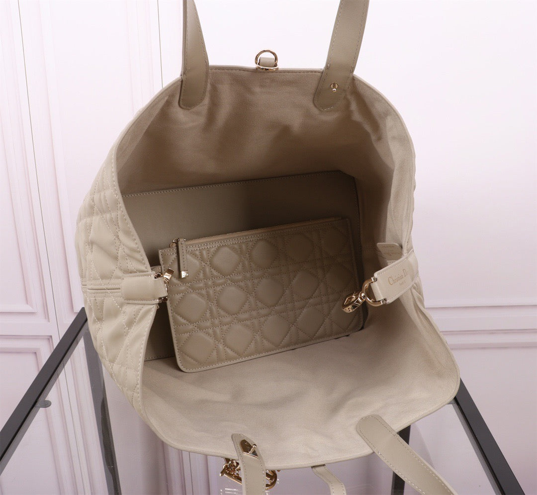 Dior Toujours Large Bag in Beige Macrocannage Calfskin