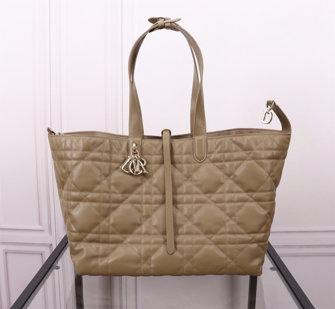 Dior Toujours Large Bag in Brown Macrocannage Calfskin