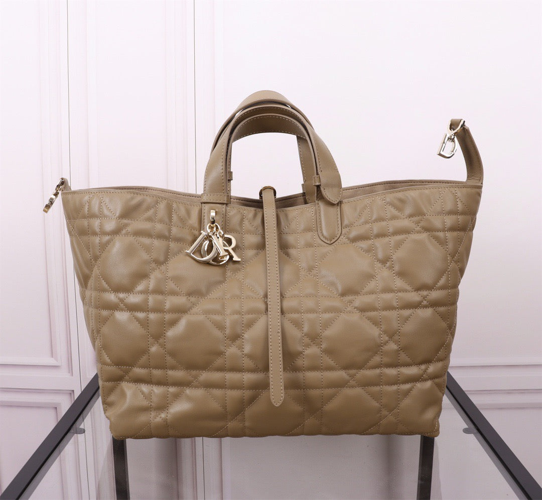 Dior Toujours Large Bag in Brown Macrocannage Calfskin