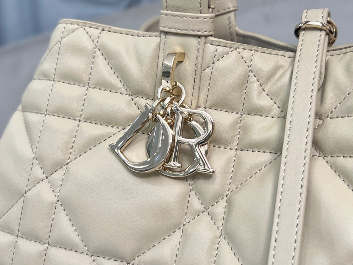 Dior Toujours Large Bag in Jaune Poussin Macrocannage Calfskin