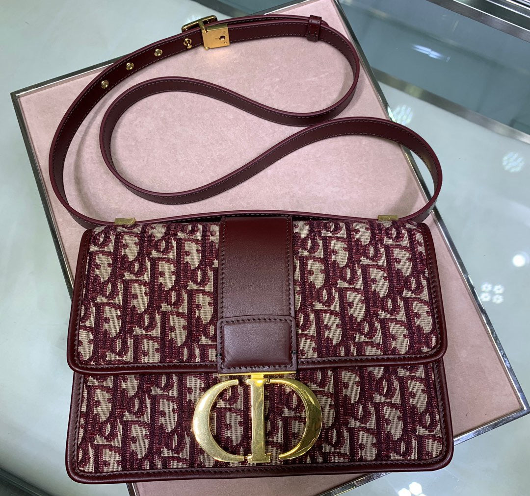 Dior 30 Montaigne Bag In Red Dior Oblique Jacquard