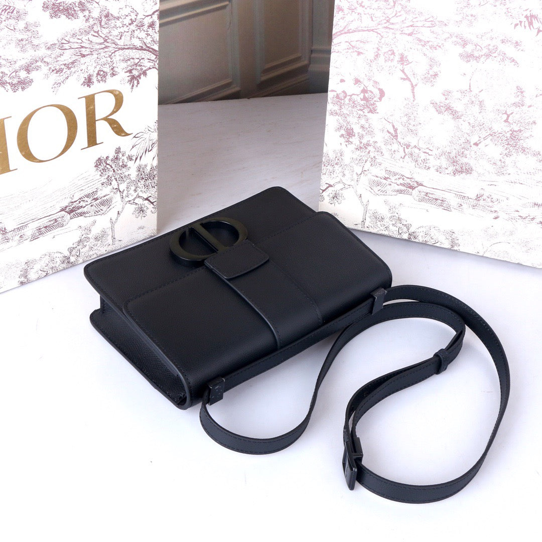 Dior 30 Montaigne Bag In Black Ultramatte Grained Calfskin