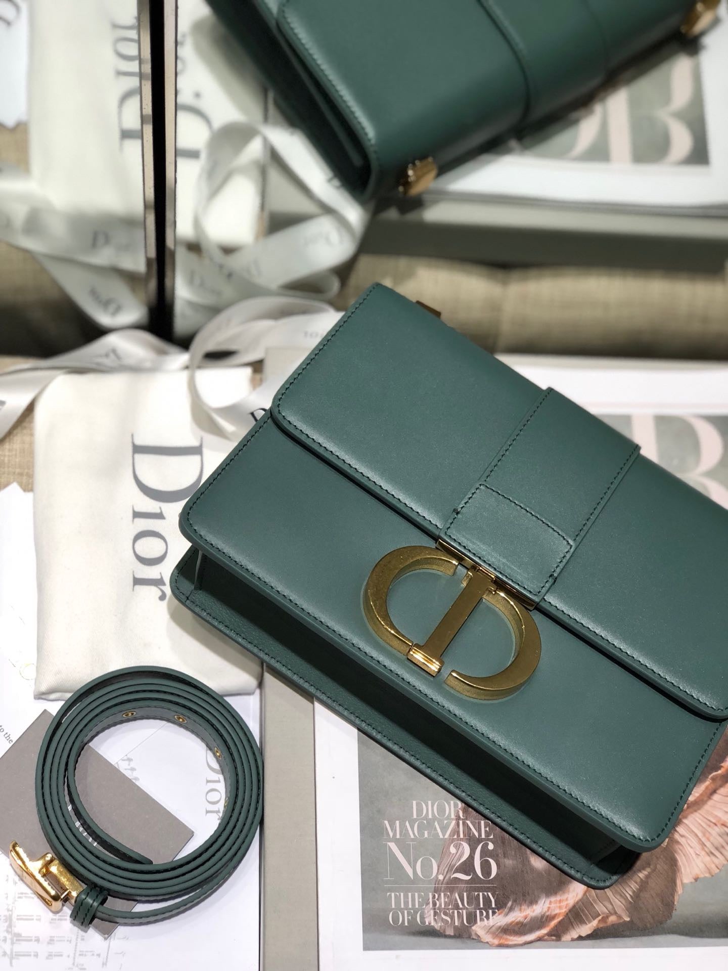 Dior 30 Montaigne Bag In Dark Green Box Calfskin