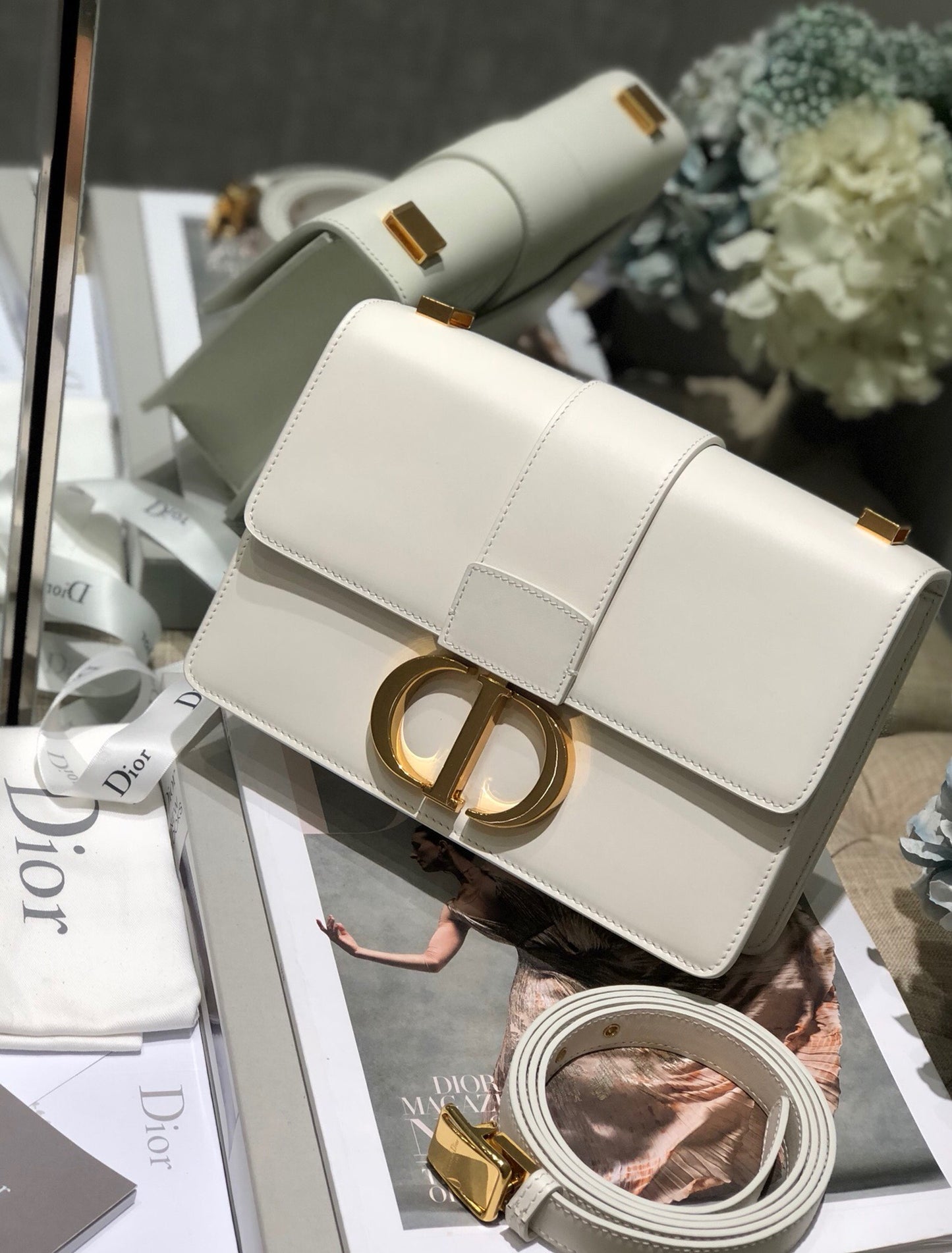 Dior 30 Montaigne Bag In White Box Calfskin