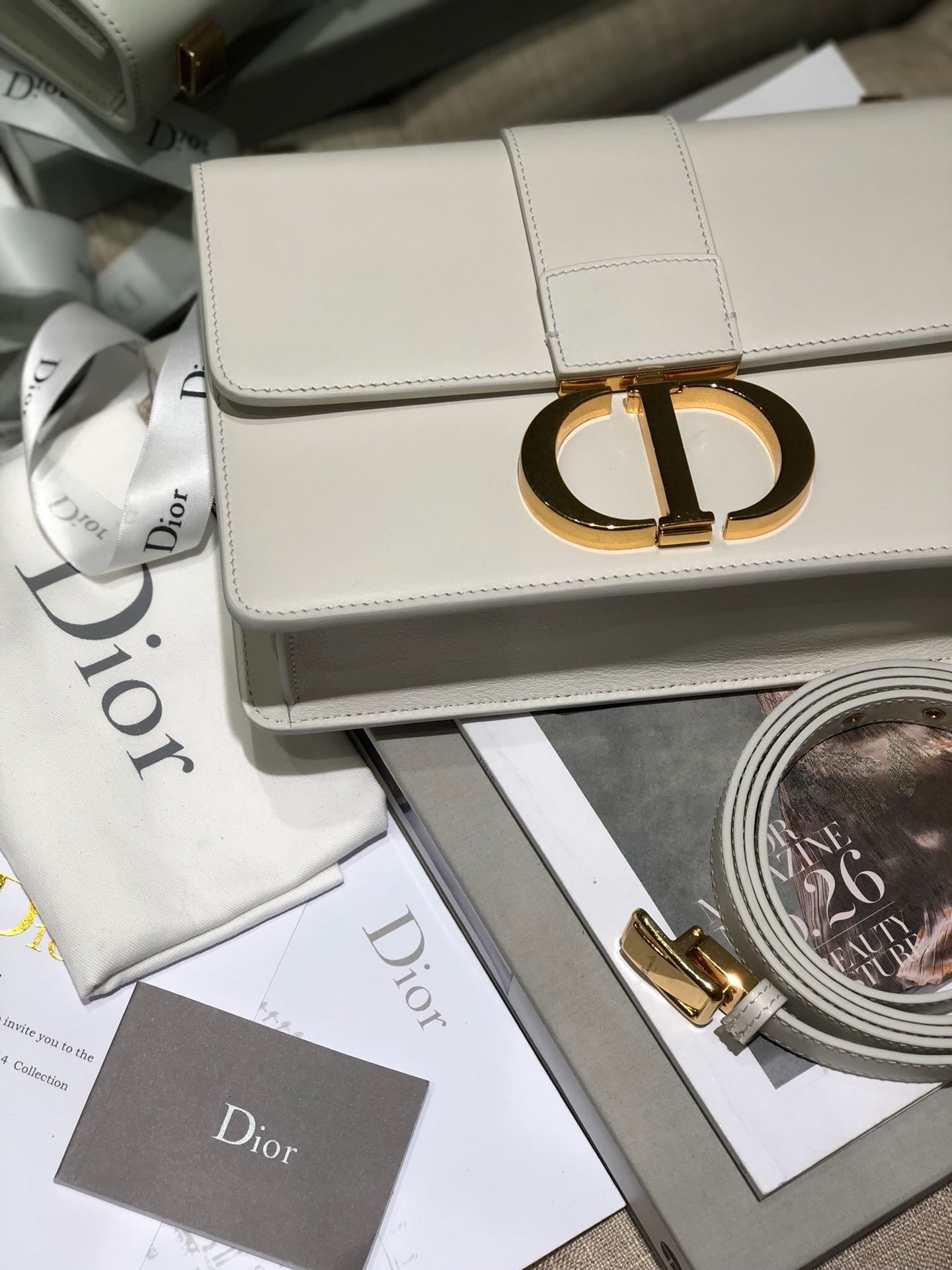 Dior 30 Montaigne Bag In White Box Calfskin