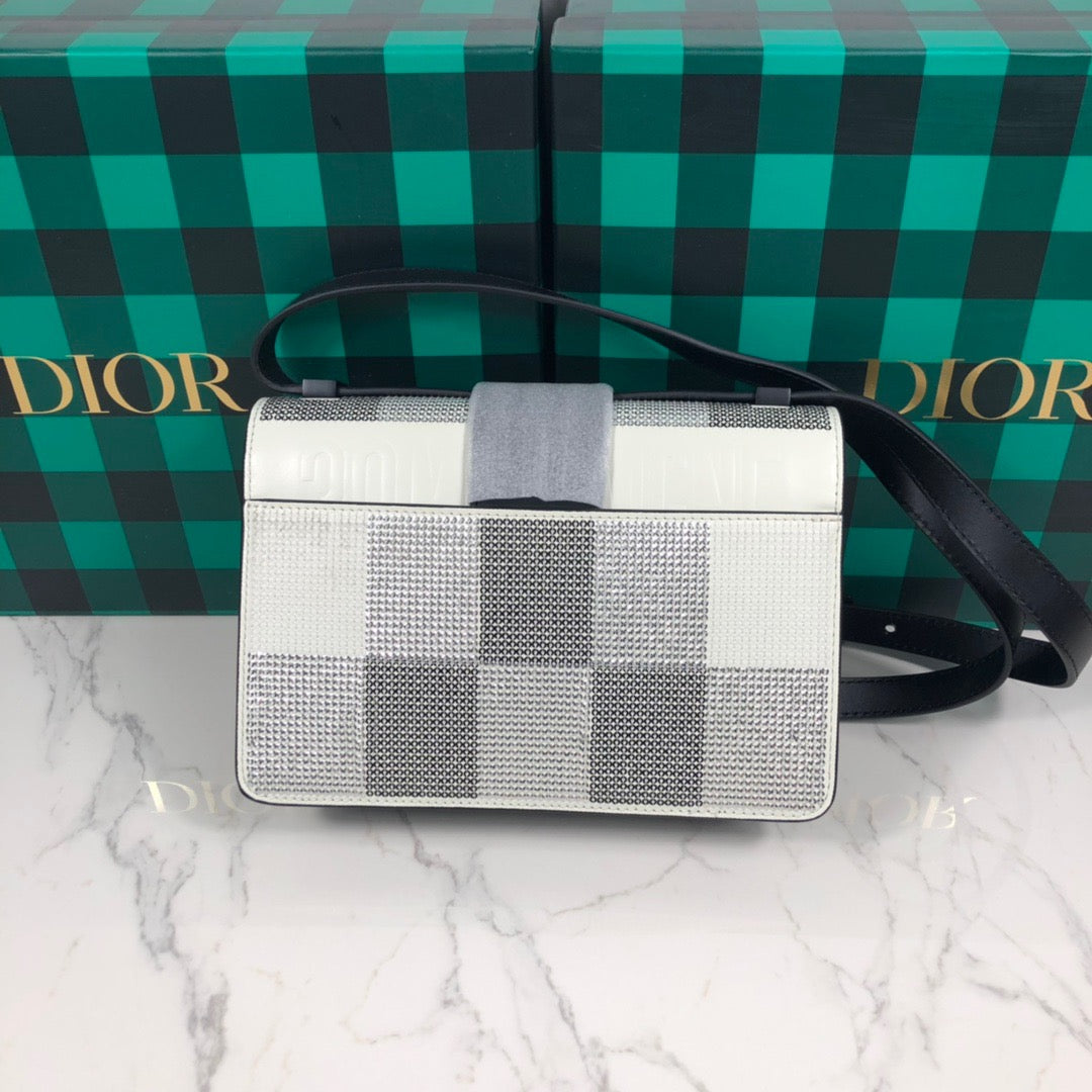 Dior 30 Montaigne Bag In Black Hardware Plaid Box Calfskin