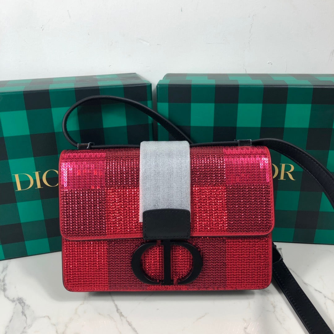 Dior 30 Montaigne In Red Sequined With Black Hardware bag