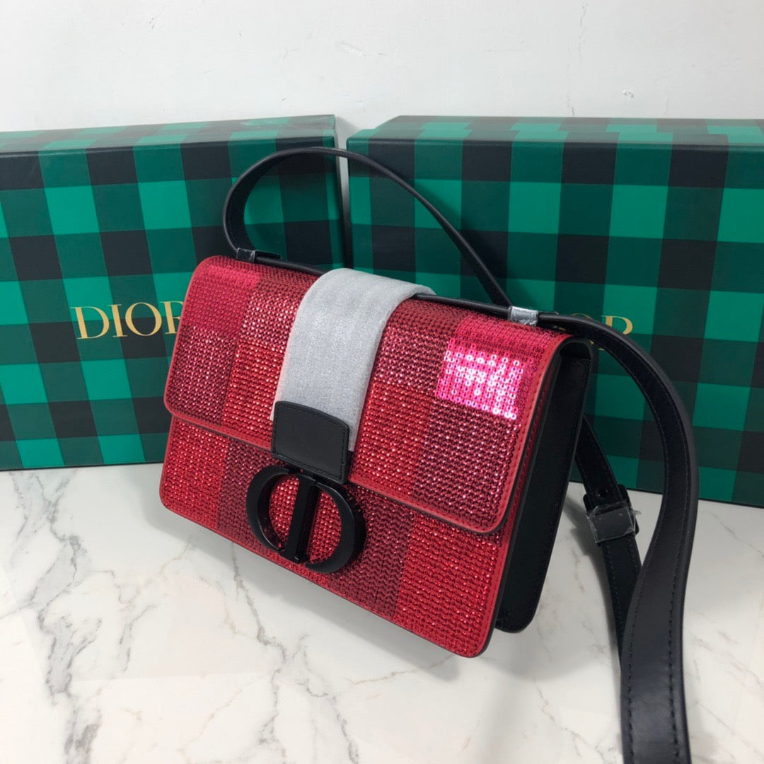 Dior 30 Montaigne In Red Sequined With Black Hardware bag