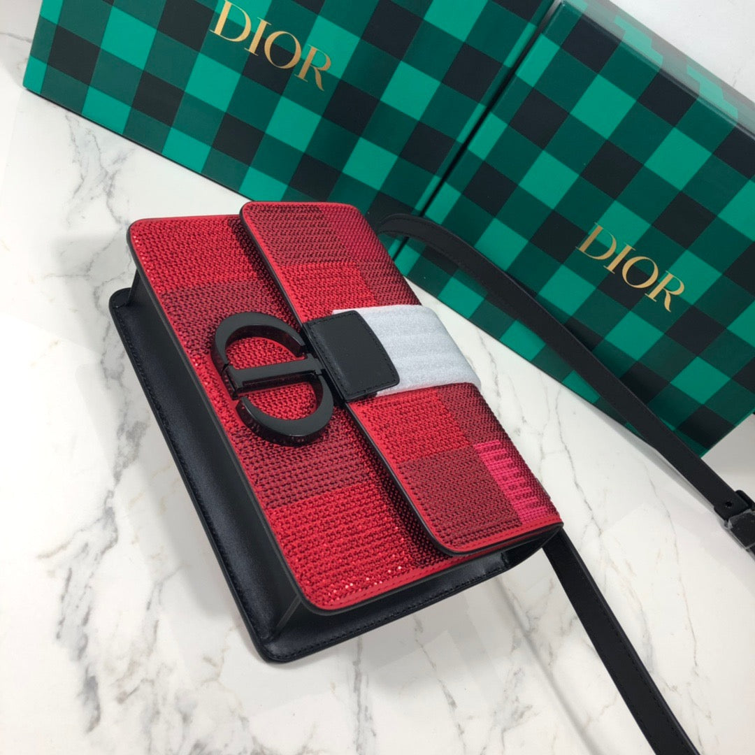 Dior 30 Montaigne In Red Sequined With Black Hardware bag