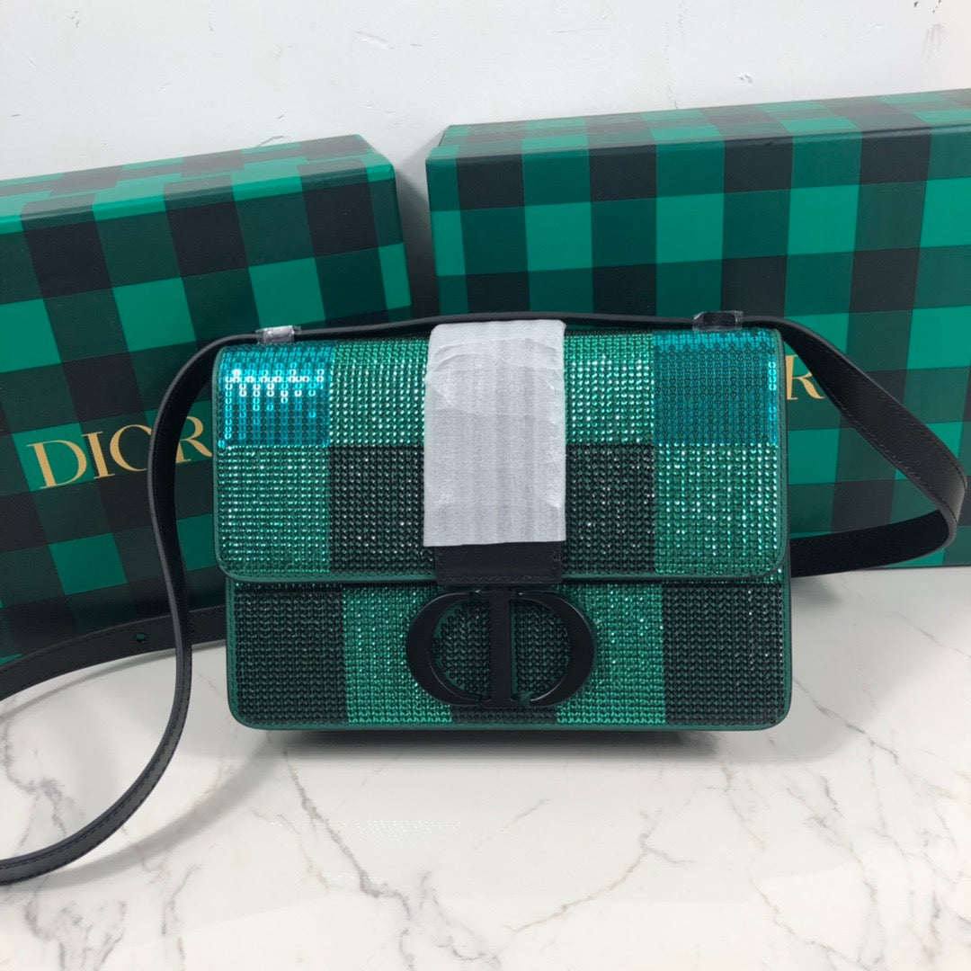 Dior 30 Montaigne In Green Sequined With Black Hardware Bag