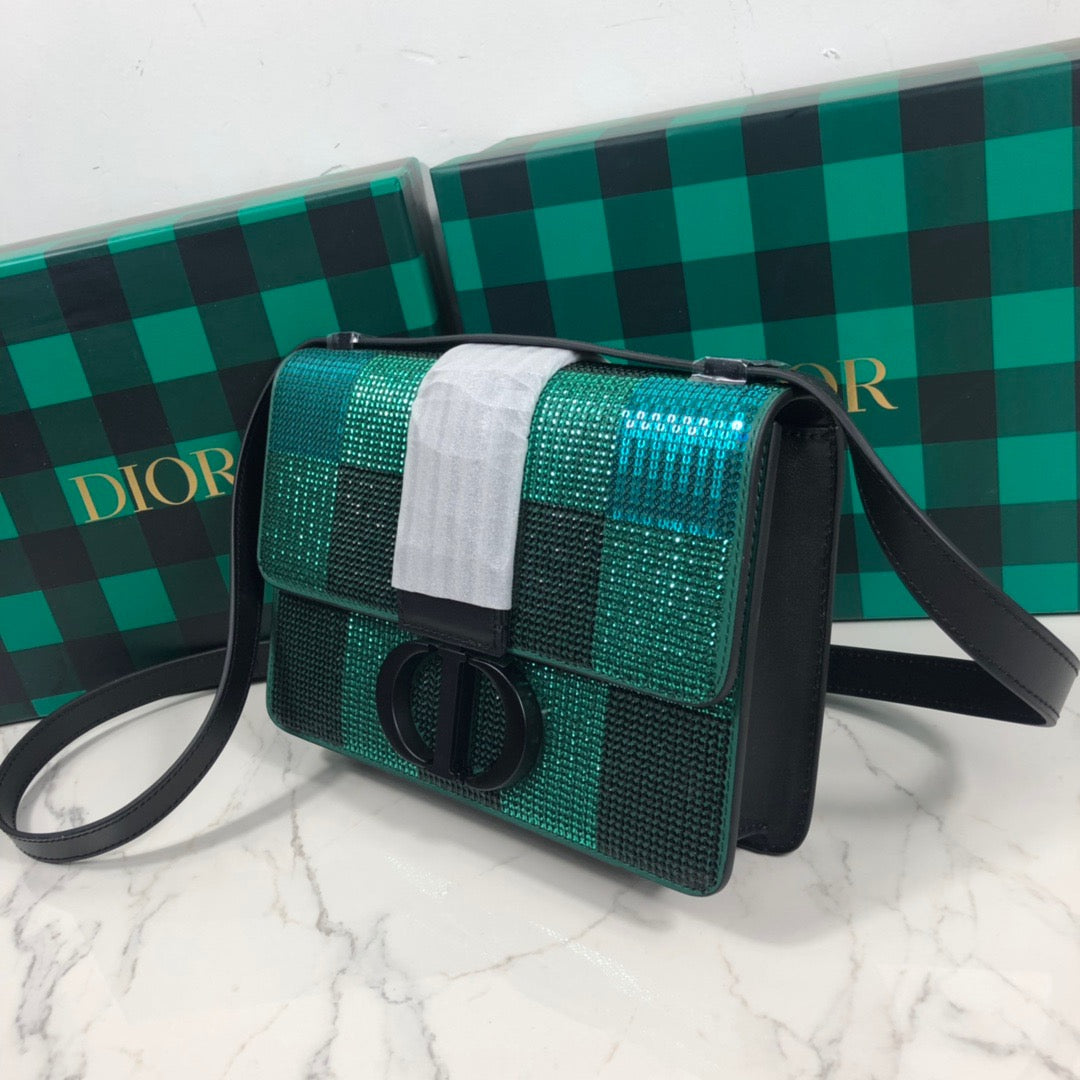 Dior 30 Montaigne In Green Sequined With Black Hardware Bag