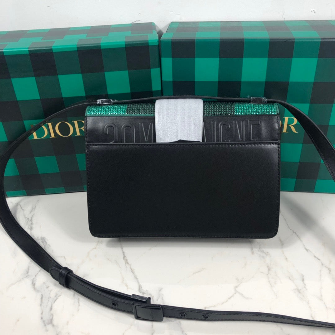 Dior 30 Montaigne In Green Sequined With Black Hardware Bag