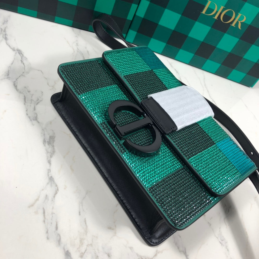 Dior 30 Montaigne In Green Sequined With Black Hardware Bag