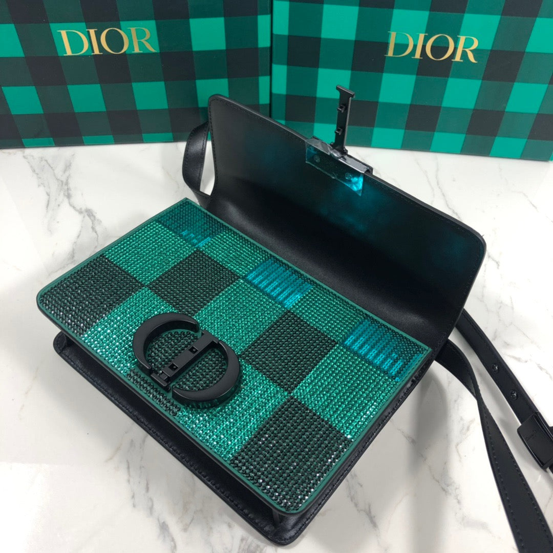 Dior 30 Montaigne In Green Sequined With Black Hardware Bag