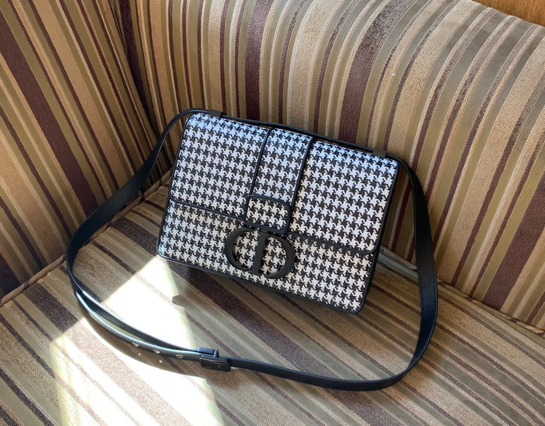 Dior 30 Montaigne Houndstooth Black Hardware Bag