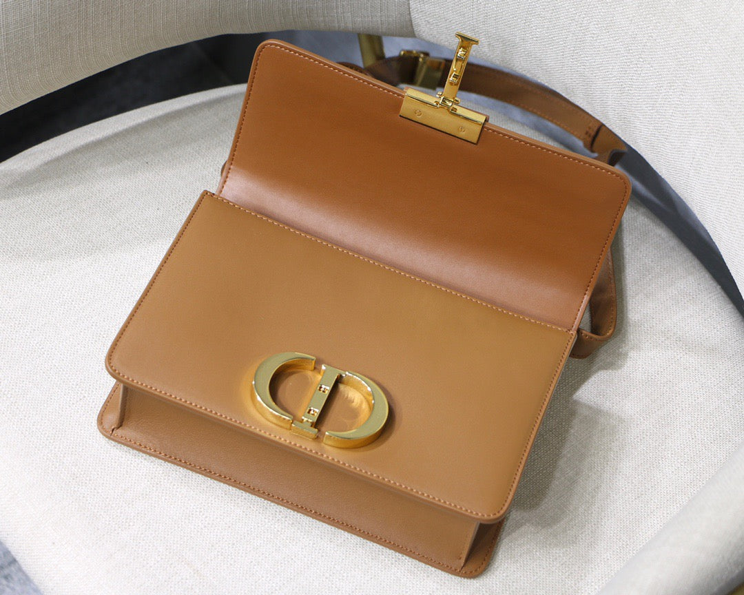 Dior 30 Montaigne Bag In Gold Brown Box Calfskin